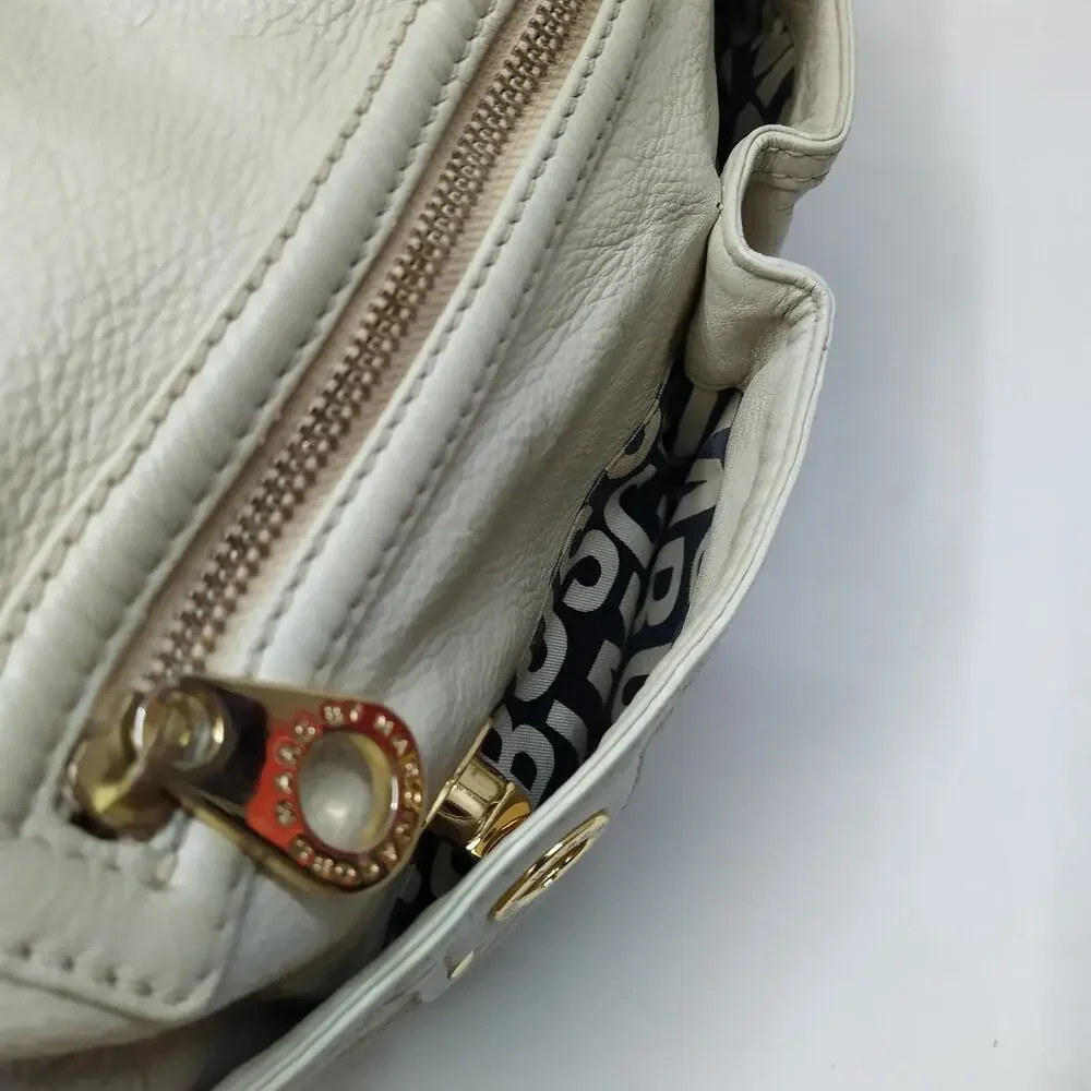 Marc By Marc Jacobs Off-White Leather Turnlock Pockets Zipper Hobo Shoulder Bag